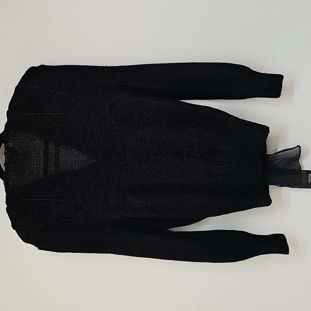 Vtg 90s Magnolia Black Faux Wrap, Beaded Scarf, Deep Vneck Sweater, Size Med - Picture 6 of 14